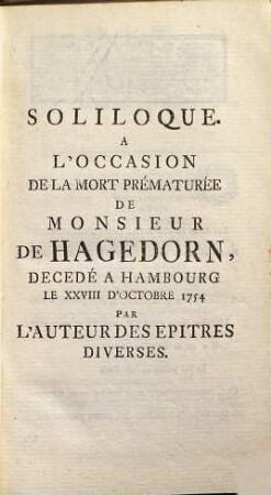 Epîtres Diverses Sur Des Sujets Differens, 3. Rêveries poétiques sur des sujets differens