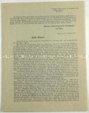 Offener Brief der Tochter eines Regierungsrates mit der Bitte um Spenden für Frontsoldaten zu Weihnachten 1917