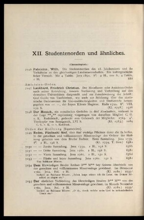 XII. Studentenorden und ähnliches.