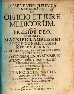 Diss. iur. inaug. de officio et iure medicorum