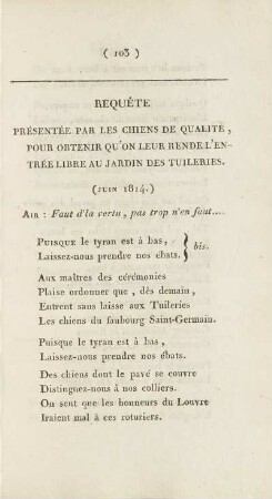 Requête Présentée Par Les Chiens De Qualite, ... (Juin 1814.)