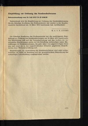 Empfehlung zur Ordnung des Sonderschulwesens