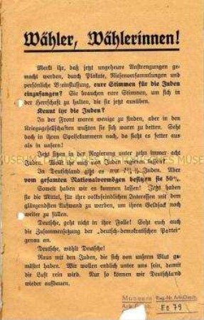 Wahlpropaganda der DNVP zur Reichstagswahl 1924 mit antisemitischer Ausrichtung