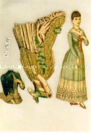 Ankleidepuppe mit Kleid und Oberteil