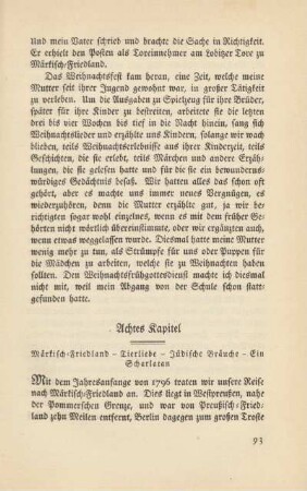 Achtes Kapitel. Märkisch-Friedland - Tierliebe - Jüdische Bräuche - Ein Scharlatan