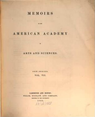 Memoirs of the American Academy of Arts and Sciences. 7, 7. 1860