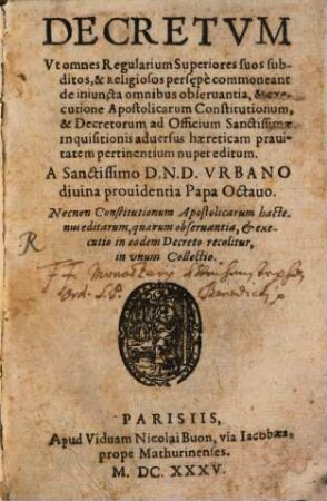 Decretum ut omnes Regularium Superiores suas subditos ... commoneant de iniuncta omnibus observantia