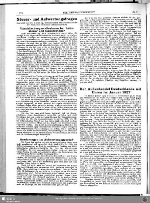 Der Außenhandel Deutschlands mit Uhren im Januar 1927