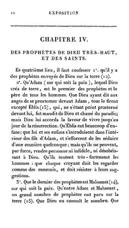 Chapitre IV. Des Prophètes de Dieu très-haut, et des Saints.