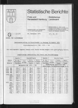 Umsatzentwicklung im Einzelhandel in Hamburg im August 1975 : Lfd. Nr. 63