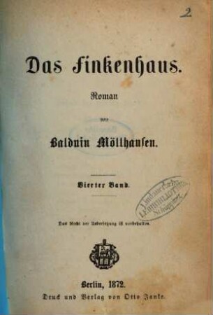 Das Finkenhaus : Roman, 4. Band