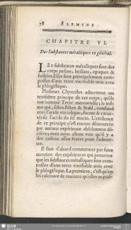 Chapitre VI. Des Substances métalliques en général