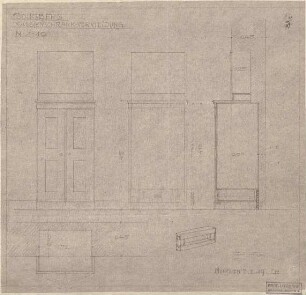 Littmann, Max; Bocksberg; Hofgut, Landhaus - Kassenschrank - Verkleidung (Grundriss, Ansichten, Schnitt)