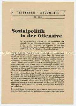 Heft aus der Schriftenreihe des Parteivorstandes der SPD "Tatsachen - Argumente" zum Thema Sozialpolitik