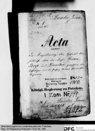 Regulierung der Hoheitsverhältnisse über die Dörfer Suckow, Porep und Drenkow zwischen der Regierung Potsdam und der Regierung von Mecklenburg-Schwerin