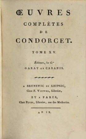 Oeuvres complètes de Condorcet. 15