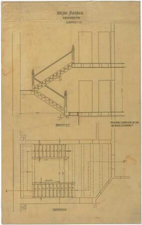 Billing, Hermann; Karlsruhe, Amalienstr. 53; Haus Bausback - Treppe zum 4. OG (Grundriss; Schnitt)