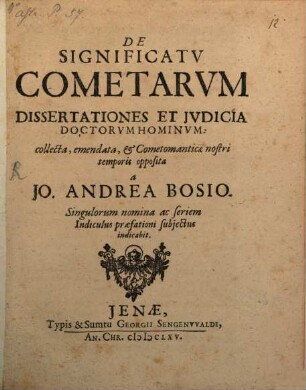 De significatu cometarum dissertationes
