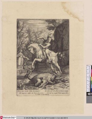 [Hlg. Georg auf dem Pferd, den Drachen tötend; S. George on horseback, killing the dragon]