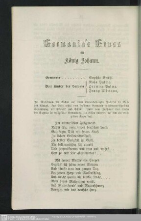 Germania´s Gruss an König Johann