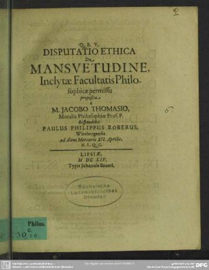 Disputatio ethica de mansuetudine