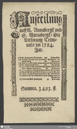 Austeilung auff S. Annabergk/ vnd S. Mariabergk/ Die Rechnung Trinitatis im 1584. Jar