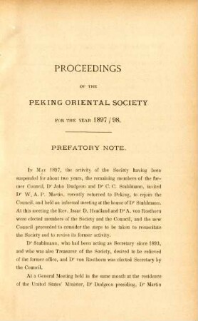 Proceedings of the Peking Oriental Society for the year 1897/98