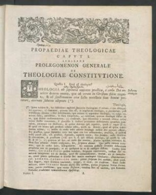 Propaediae Theologicae Caput I. Exhibens Prolegomenon Generale De Theologiae Constitutione