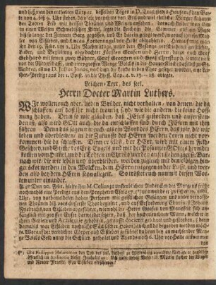 Leichen-Text, des seel. Herrn Docter Martin Luthers