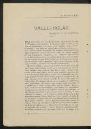 Valle-Inclán : Fragmentos de una conferencia