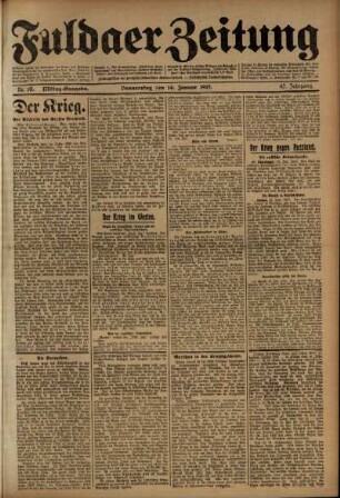 Zweite Ausgabe vom Donnerstag, den 14. Januar 1915.