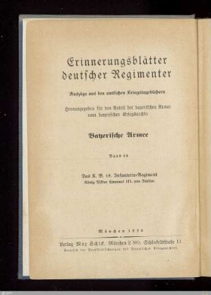 Das K. B. 19. Infanterie-Regiment König Viktor Emanuel III. von Italien : nach den amtlichen Kriegstagebüchern