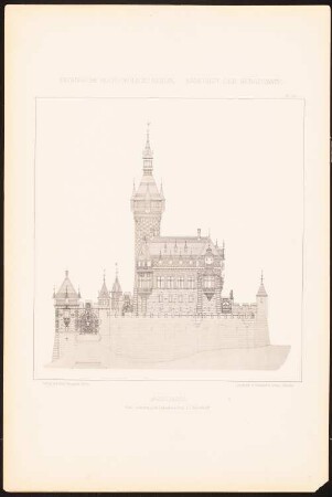 Jagdschloss: Vorderansicht (aus: Baukunst der Renaissance, Entwürfe von Studirenden unter Leitung von J. C. Raschdorff, II. Jahrgang, Berlin 1881)