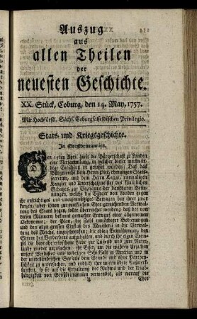 XX. Stück, Coburg, den 14. May, 1757.