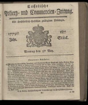 18tes Stueck, Montag den 3ten May. 1779