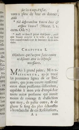 Chapitre I. Objections que l'on peut faire contre ce discours avec les Réponses necessaires.