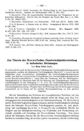 Zur Theorie der Maxwellschen Geschwindigkeitsverteilung in turbulenten Strömungen