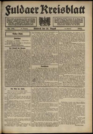 Erste Ausgabe vom Mittwoch, den 28. August 1912.