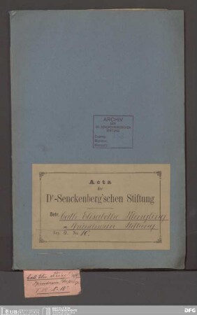 ... Pfründner-Stiftung (Vermächtnis Klingling): Bd. 1