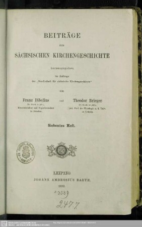 7.1892: Beiträge zur sächsischen Kirchengeschichte