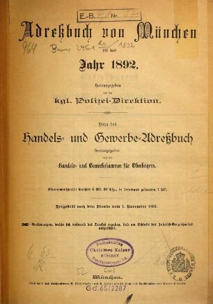 Adreßbuch für München. 1892