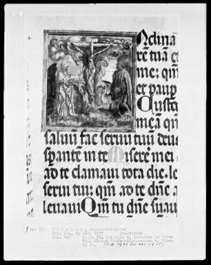 Psalterium — Initiale I, darin Kreuzigungsszene, Folio 109recto