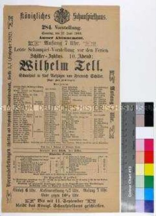 Programm des Königlichen Schauspielhauses Dresden für die Aufführung von "Wilhelm Tell" am 27. Juni 1909