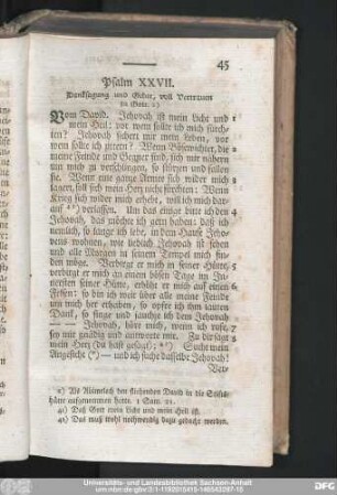 Psalm XXVII. Danksagung und Gebet, voll Vertrauen zu Gott.