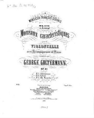 Trois morceaux caractéristiques : pour le violoncelle avec accompagnement de piano ; op. 41, 3. Alla Mazurka