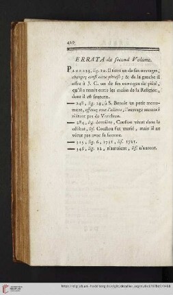 Errata du second Volume