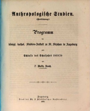 Anthropologische Studien, [5] = Fortsetzung