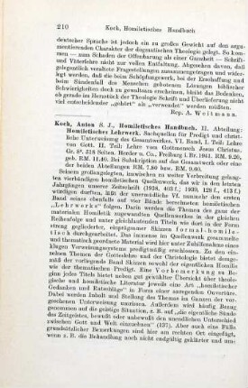 210-211 [Rezension] Koch, Anton, Die Lehre von Gott. Die Lehre vom Gottmensch Jesus Christus