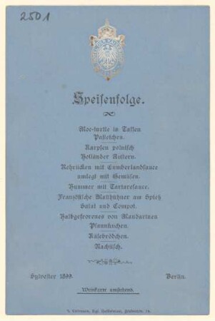 Menükarte : Sylvester, Hotel "Der Kaiserhof"