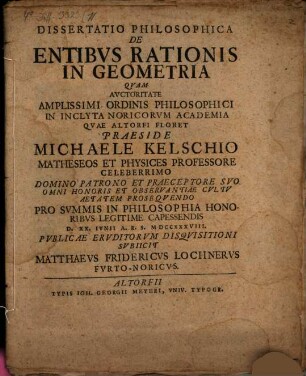 Dissertatio Philosophica De Entibvs Rationis In Geometria